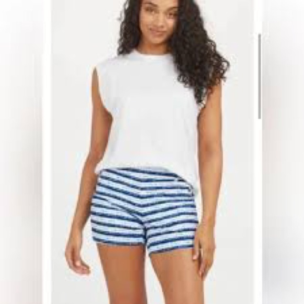NWT! SPANX sunshine short. Blue painted stripe. Inseam: 4”=S&M. 6”=XL. $68
